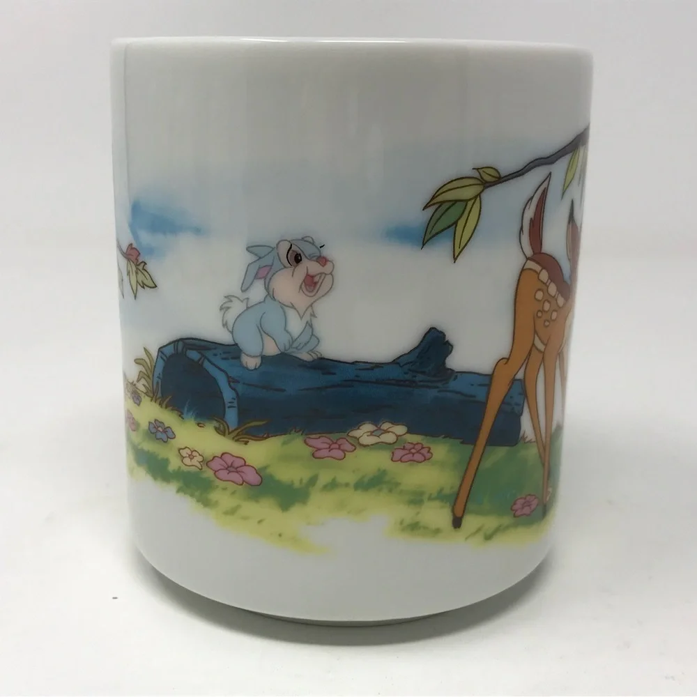 Vintage Disneyland Walt Disney World Bambi Thumper Flower Owl Mug Blue Rim - Picture 2 of 9